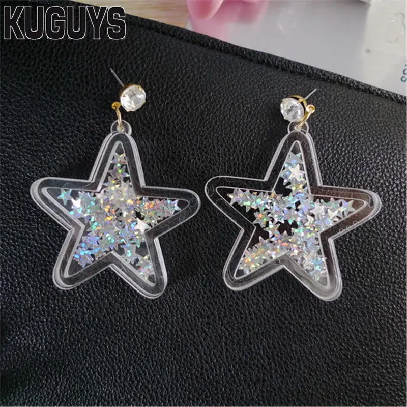 Star KUGUYS модные ювелирные изделия Oorbellen акриловые молнии длинные серьги для женщин Pendientes Блестящие Блестки серьги-капли DJ DS Brincos - Окраска металла: Star