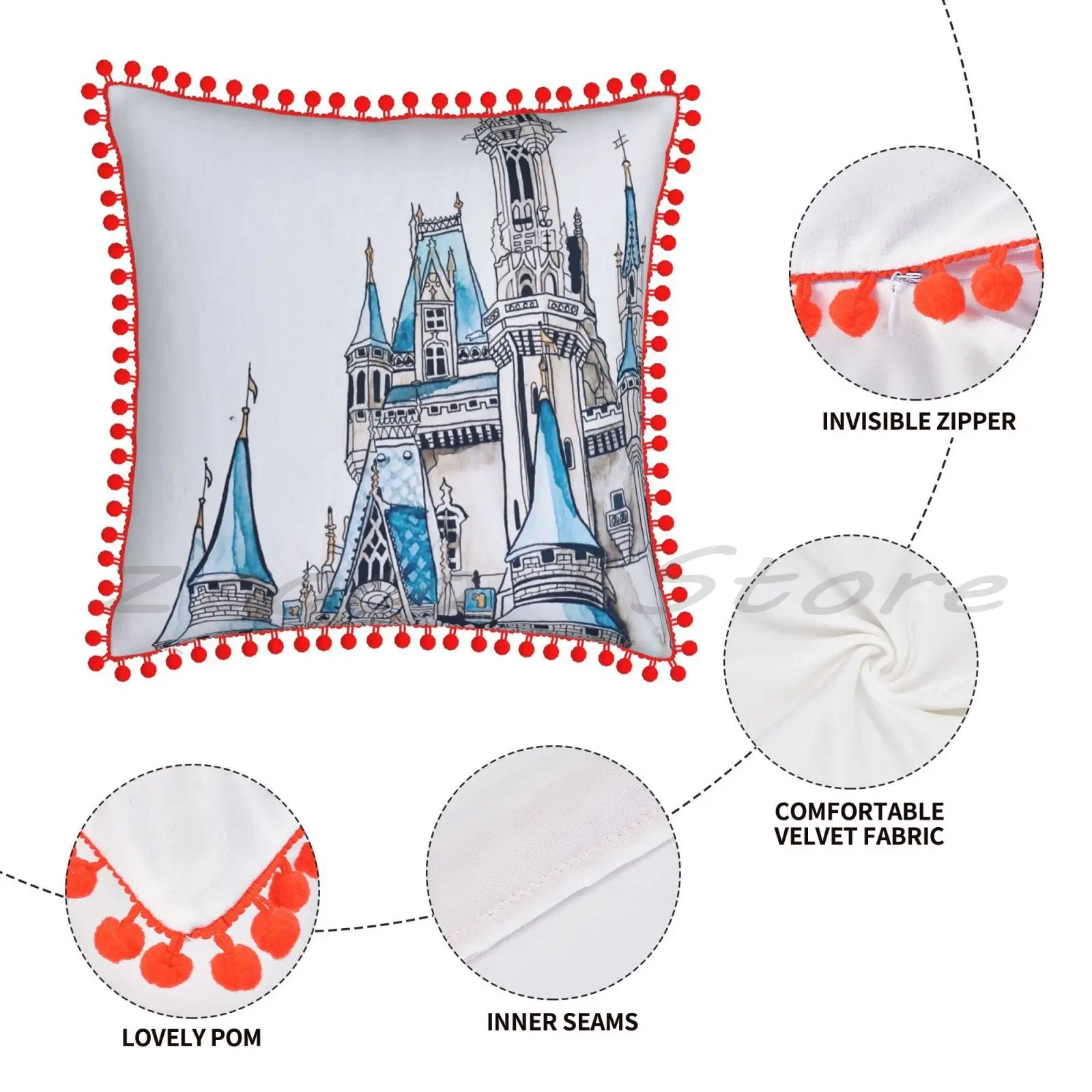 Чехол-наволочка из льняной плюшевой ткани с акварельным принтом и волшебным