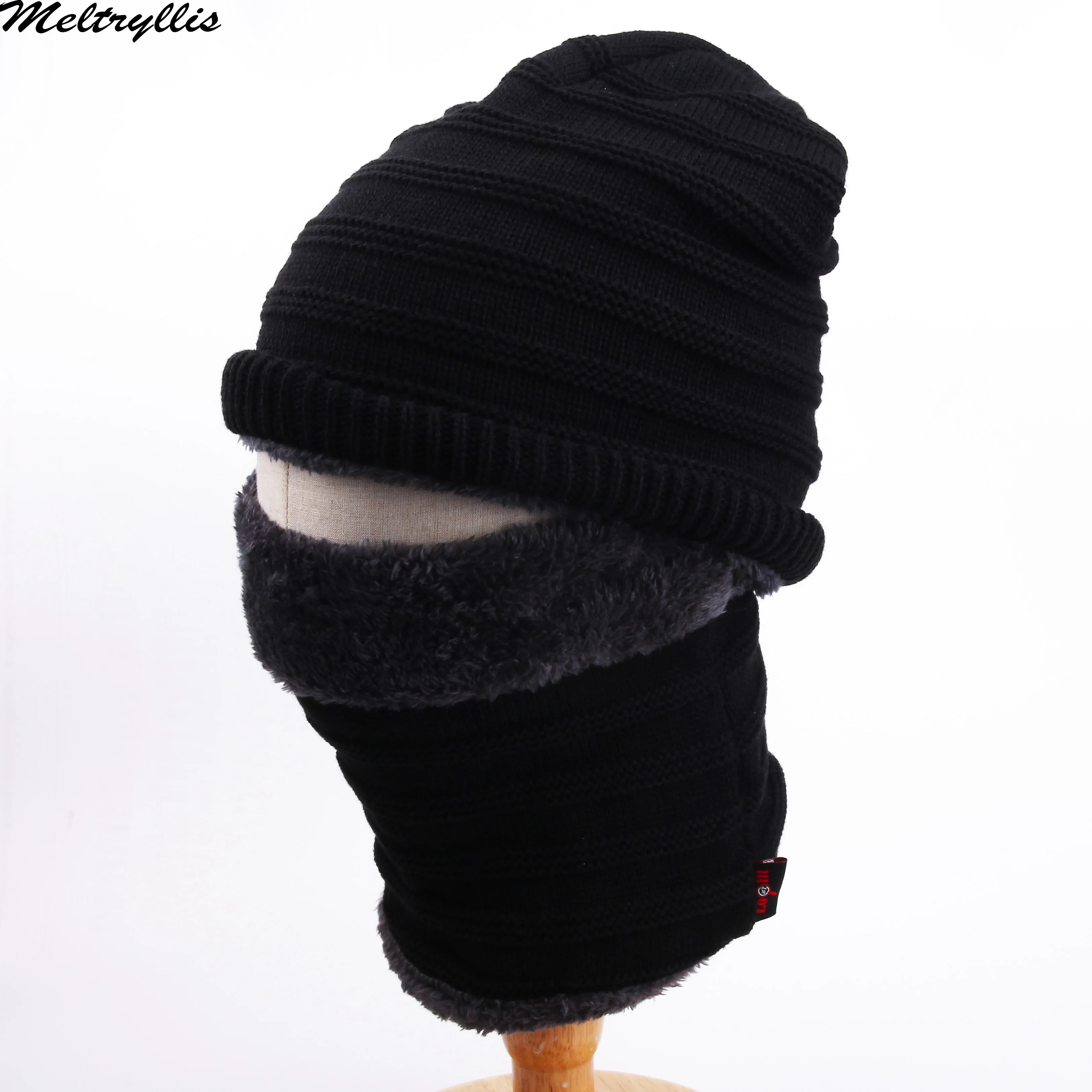 [Meltryllis] Neck warmer winter hat scarf cap Fashion men wemen knitted Beanie Knit Hat Skullies Beanies Fluffy Thick Kalpak | Аксессуары