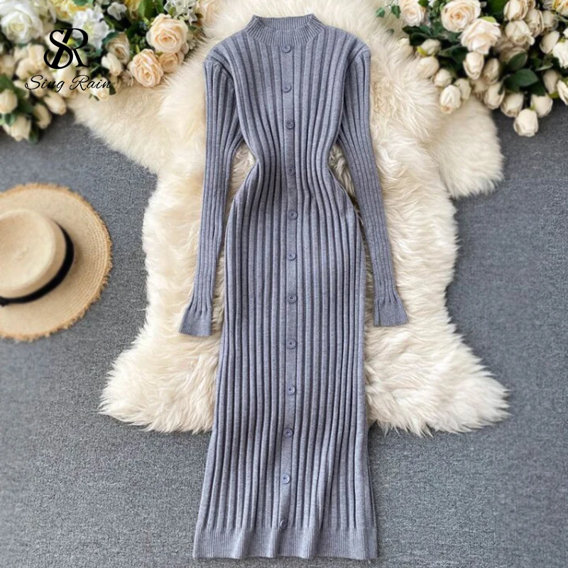 Эластичное Облегающее вязаное платье SINGRAIN женское в корейском ретро стиле с