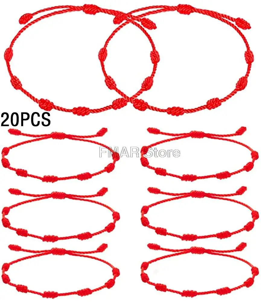 

20pcs/lot Handmade 7 Knots Red String Bracelet For Protection Lucky Amulet And Friendship Braid Rope Wristband Jewelry