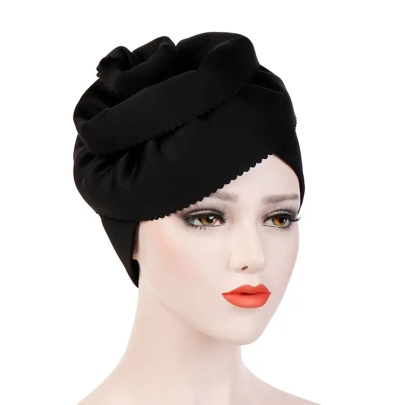 

Helisopus Big Flower Handmade Turban Fashion Solid Color Cancer Chemo Beanies Cap Muslim Inner Hijab Head Cover Woman Wrap Head