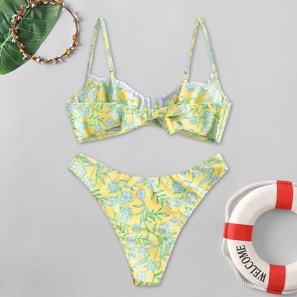 Женский купальник с цветочным принтом KANCOOLD комплект из двух предметов v образным