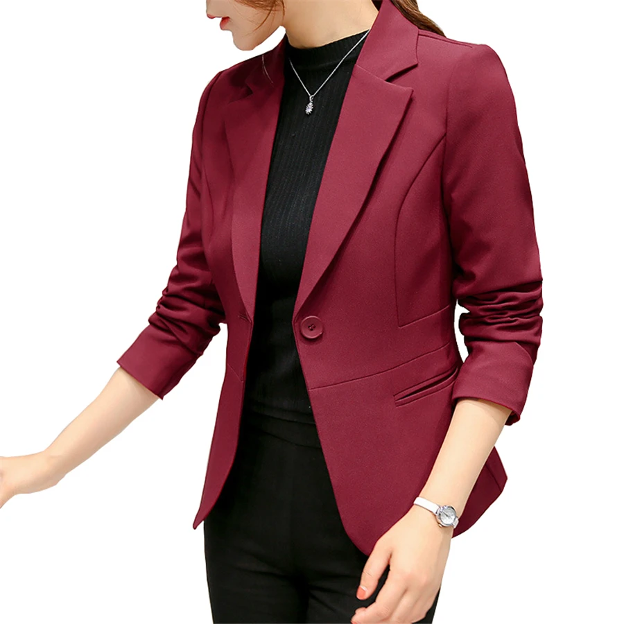 

Women's Blazer 2021 Red Long Sleeve Blazers Pockets Jackets Coat Slim Office Lady Jacket Female Tops Suit Blazer Femme Jackets
