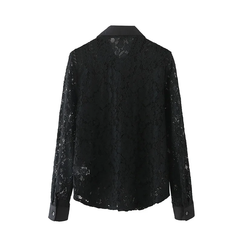 

Spring and autumn women's casual solid color lapel long-sleeved bow decorated hollow shirt