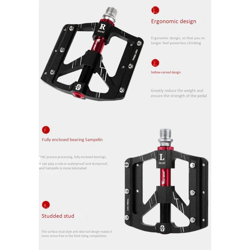 

WEST BIKING 3 Bearings Bicycle Pedals Ultralight Anti-Slip CNC Road MTB Bike Pedal Cycling Sealed Bearing Bike Pedals