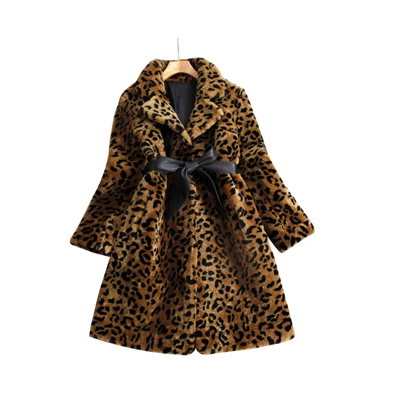 Зимняя теплая женская меховая куртка с леопардовым принтом большие размеры