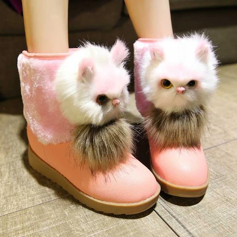 2019 ботинки для девочек милый Декор с кошкой обувь принцессы зимние учащихся