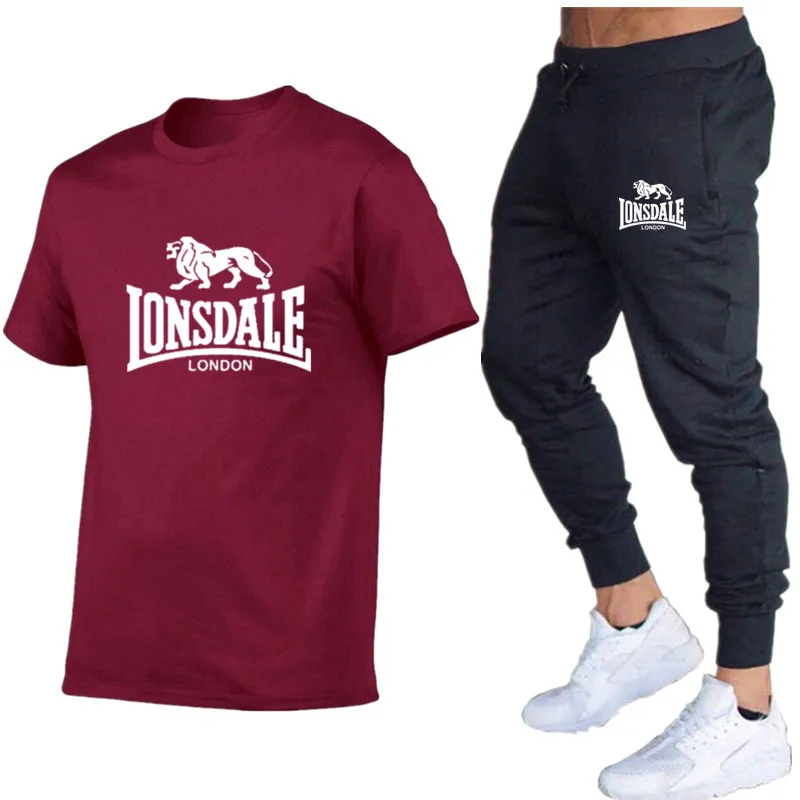 Летние Забавные футболки футболка с коротким рукавом и брюки Lonsdale уличная