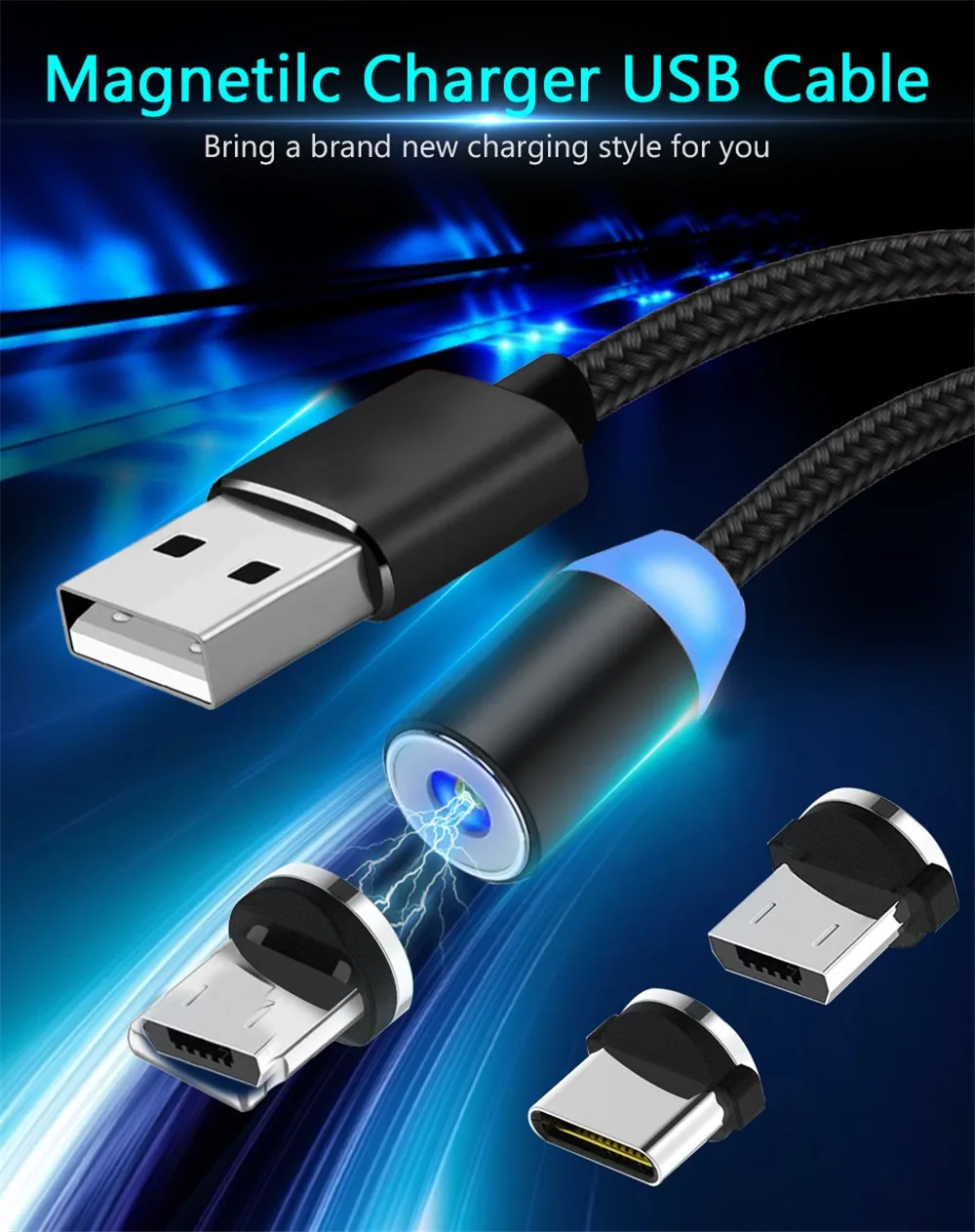 Магнитный usb кабель 1 м для быстрой зарядки USB Type C зарядный шнур Micro мобильный