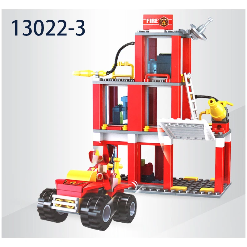 Город пожарная станция строительный блок автомобиль DIY транспортного средства