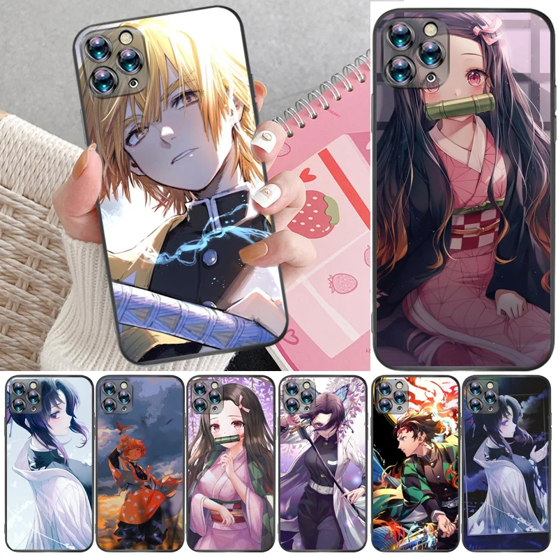 

Demon Slayer Agatsuma Zenitsu Kimetsu No Yaiba Kamado Nezuko Kamado Tanjirou Phone Case For iPhone XR XS Max Funda Cases Coque