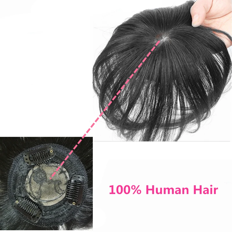 

Halo Lady Beauty 9x9cm Human Hair Fringe Topper Clip in Bangs Hairpiece Brazilian Non-remy Hair Extension For Hair Loss Machine