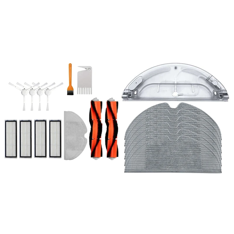 

2 Set Vacuum Cleaner Parts: 1 Set Main Brush Side Brush Hepa Filter Mop Cloth & 1 Set Cloths Mop Water Tank