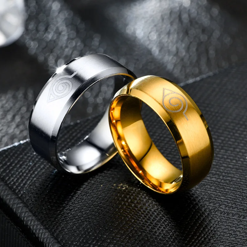 

New Anime Hokage Hatake Kakashi Cosplay Rings Konoha Symbol Jewelry 8mm Stainless Steel Women Men Finger ring Accessories Toys