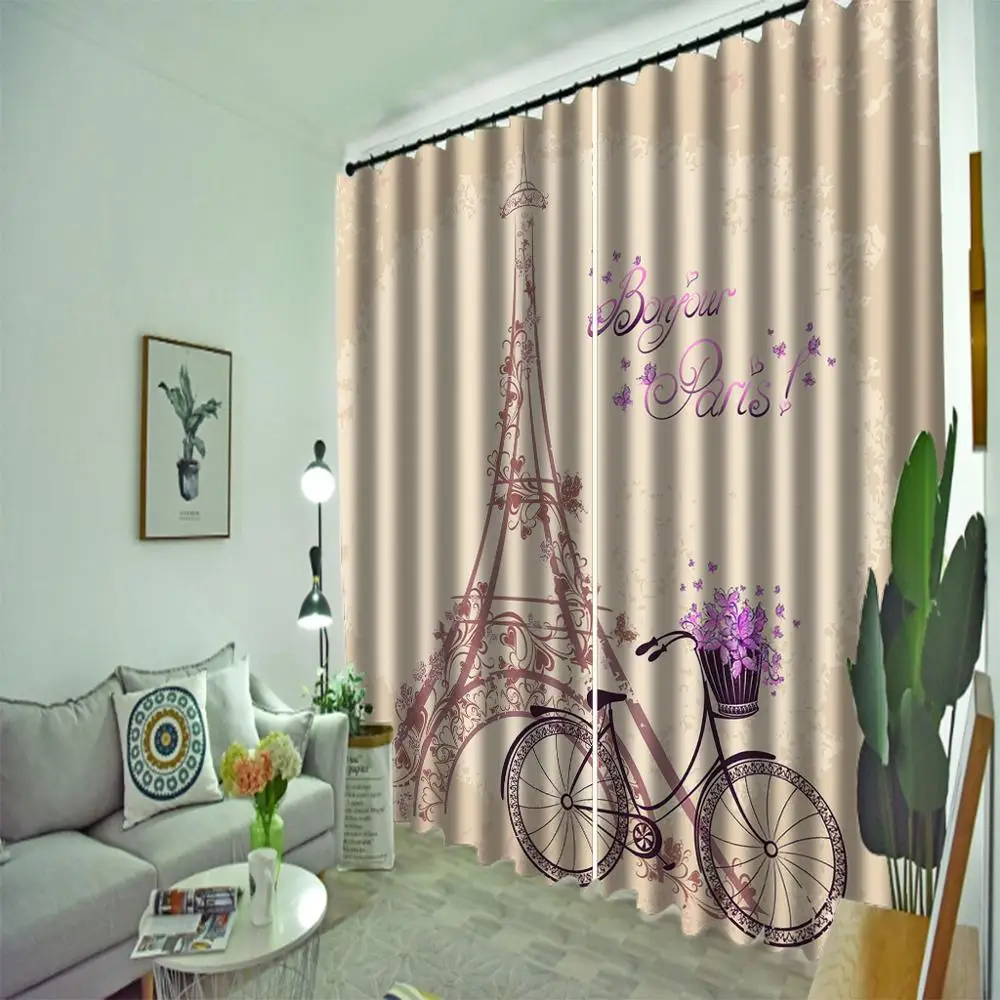 

Modern Brief 3D Curtains Blackout purple Curtains For Living Room Bedroom bicycle tower Romantic Wedding Room Curtain Drapes 3D