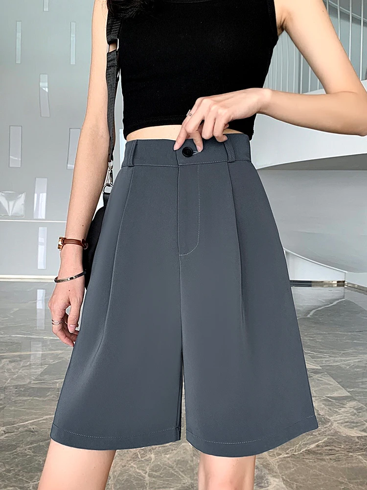 

Suit Shorts women's summer thin loose high waist A-line drop feeling show thin wide leg pants straight tube Hong Kong style