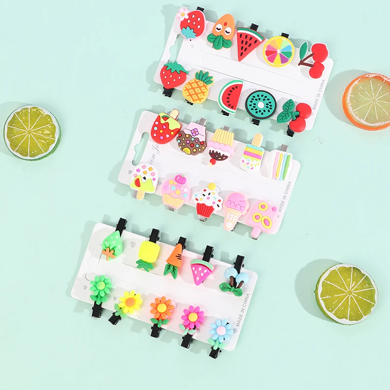 

10Pcs/Set Girls Cartoon Fruits Ice Cream Hairpins Children Hair Clip Sweet Barrettes Hair Ornament New Fashion Hair Accessories
