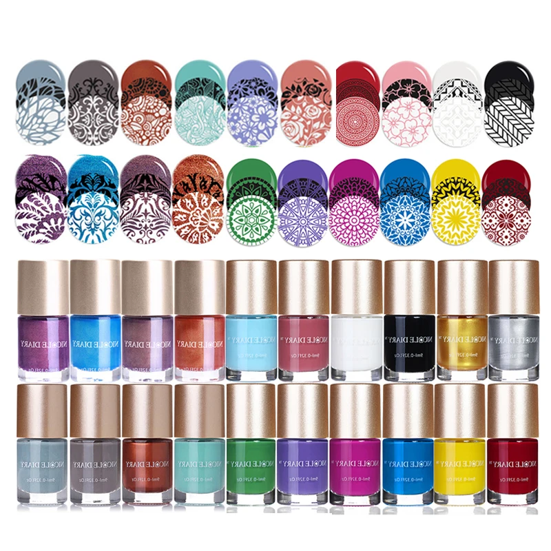 NICOLE DIARY 6 4 2 бутылка стемпинг ногтей покрытие лак набор черный белый золотой для