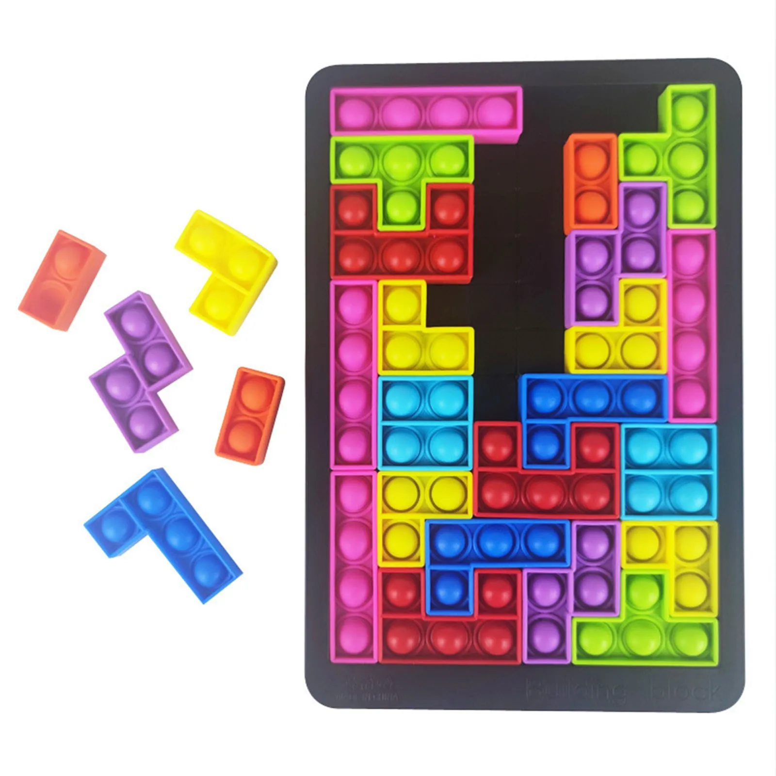 Juguetes de rompecabezas Tangram 3d coloridos, juguetes de descompresi&oacute;n Tetris, juguetes sensoriales de burbujas para la yema del dedo, juguetes de burbujas-1