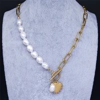 freshwater pearls stainless steel chocker necklace for women gold color heart love necklaces jewelry collier femme nk47s01