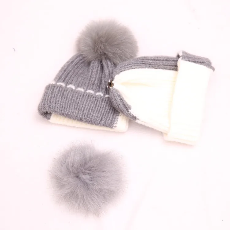 Новинка женская зимняя вязаная шапка с помпоном из лисьего меха|Мужская Skullies &