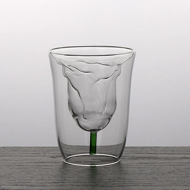

Rose Shape Double Wall Bilayer Wine Glass Cocktail Flip Liquor Cup Vaso Household Bar Valentine's Day Lover Gift