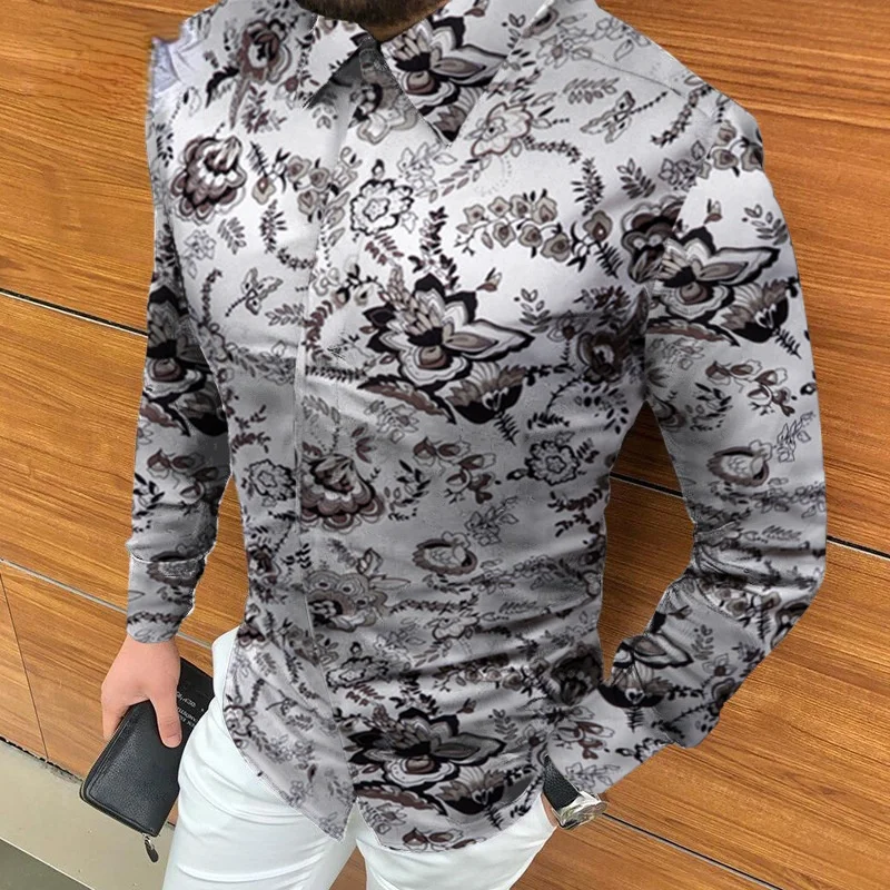 

Autumn New Fashion Mens Shirt Loose Print Long Sleeve Shirt for Men Vintage Trendy Top for Men