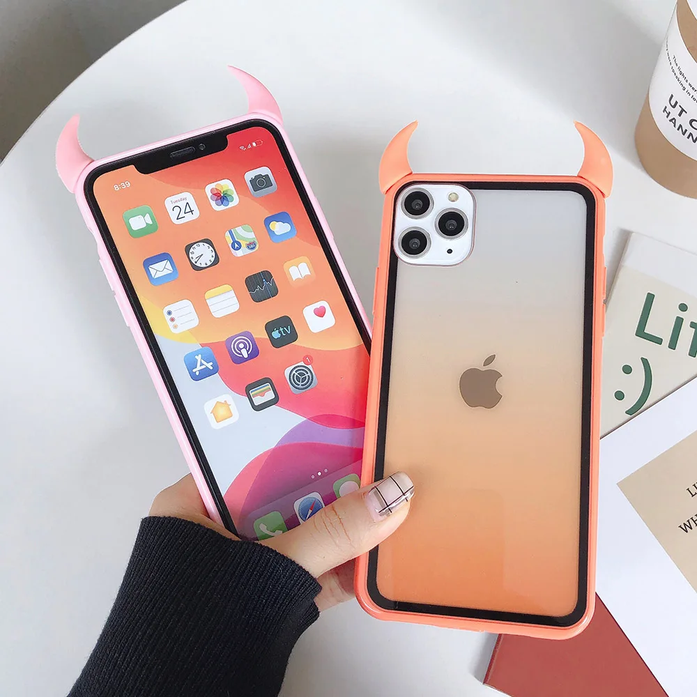 Чехол LOVECOM с радужным градиентом дьявольским рогом для телефона iPhone 12 Mini 11 Pro Max XR X