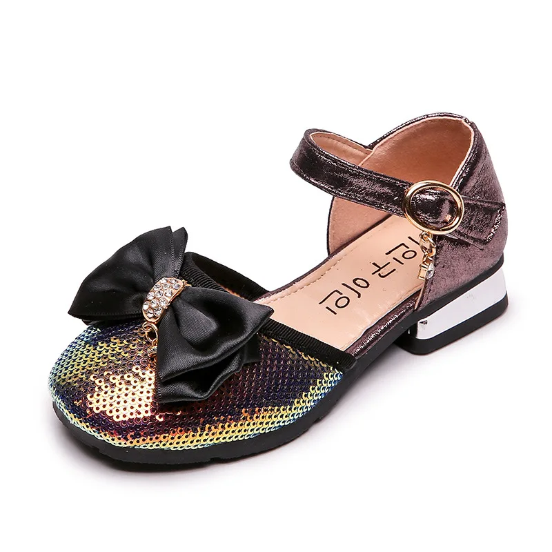 

Girls Sandals Big Kids Bling Princess Leather Shoes 2021 Summer New Fashion Glitter Bow-knot Party Flat Rhinestone Sandals