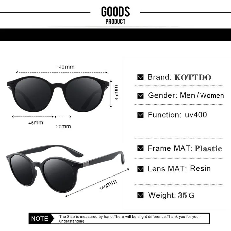 

Classic Round Men Polarized Sunglasses Anti-reflective Mirror Driving Sun Glasses Fashion Women Vintage Plastic Glasses Uv400