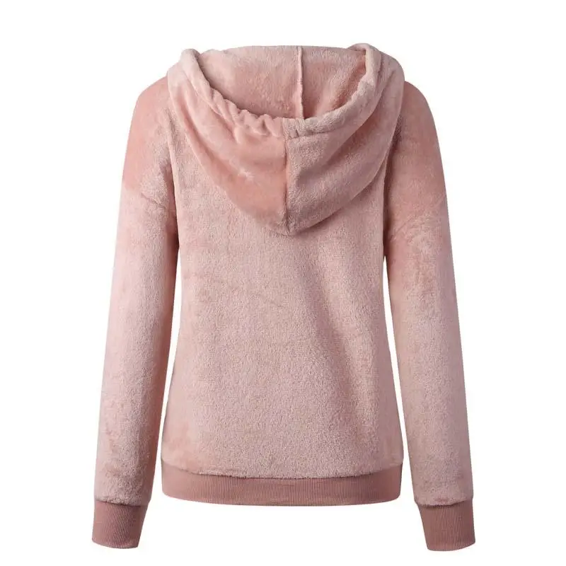 Женский плюшевый свитшот на молнии теплая розовая толстовка с капюшоном Осень