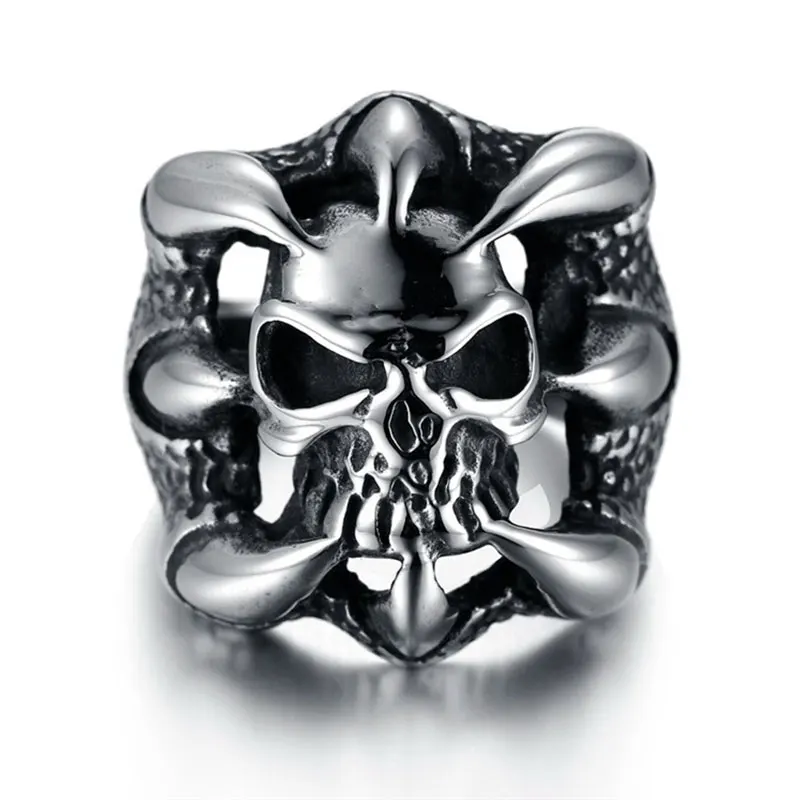 Creative Retro Punk Gothic Metal Geometric Skull Demon Claw Locomotive Men's Ring Hip Hop Rock Jewelry Party Halloween Gift