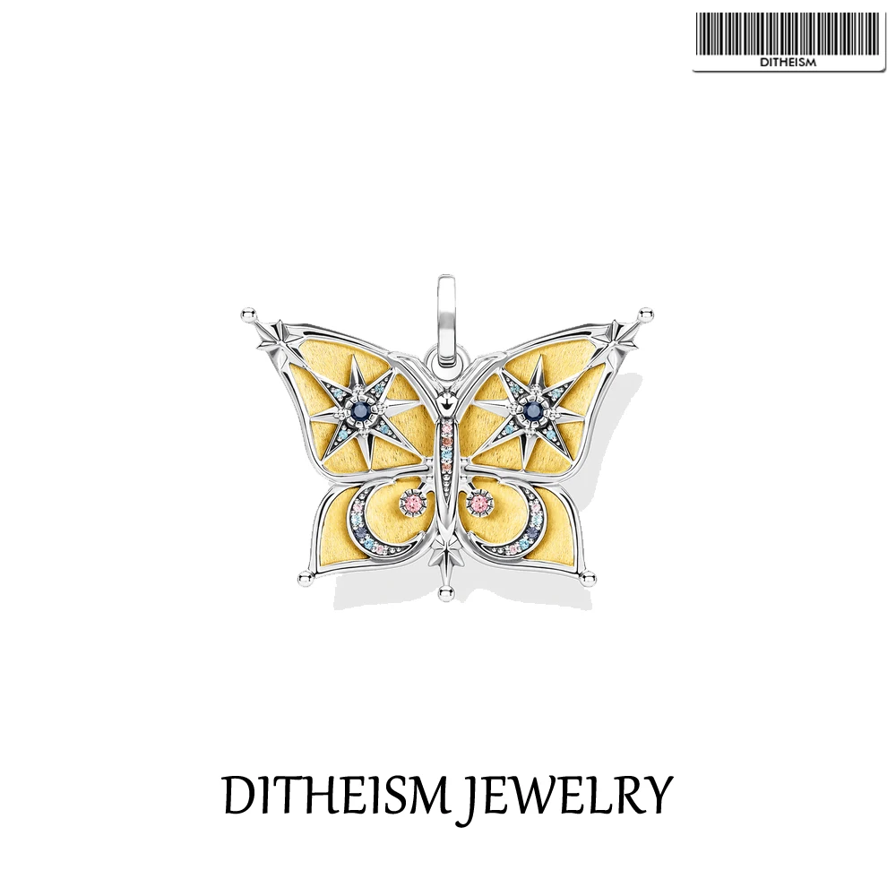

Pendant Butterfly Golden Color In 925 Sterling Silver Colorful Stones Fit Necklace 2021 Brand New Fine Elegant Women Jewelry