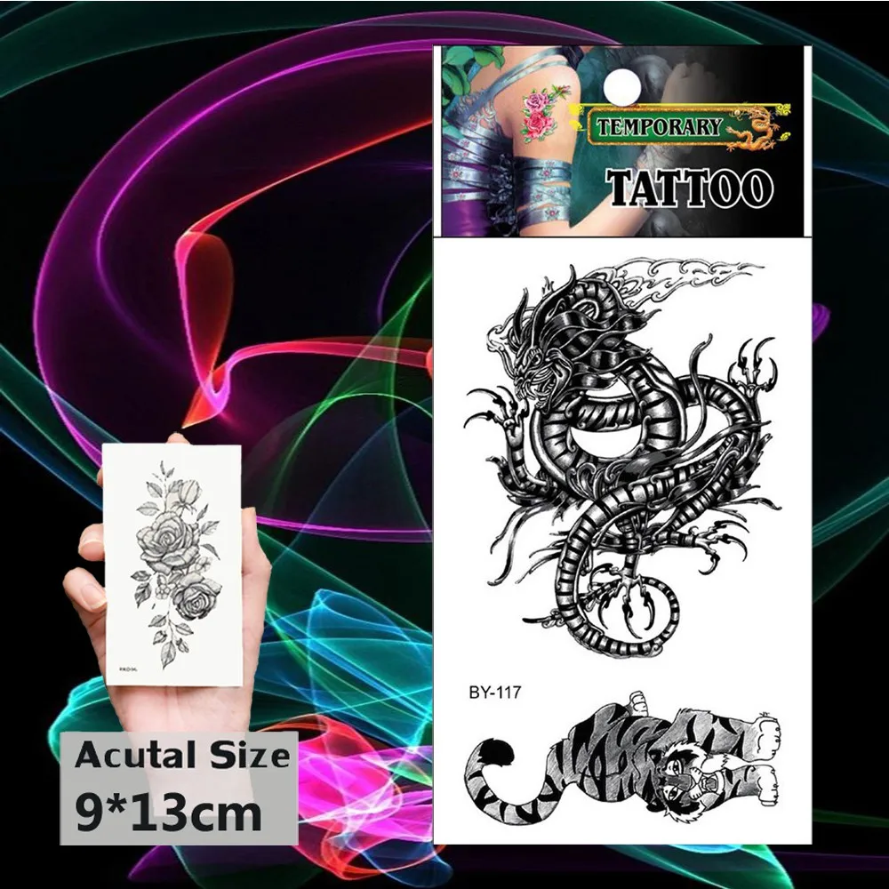 Черные временные татуировки с монстрами тигром наклейки танцующим драконом для