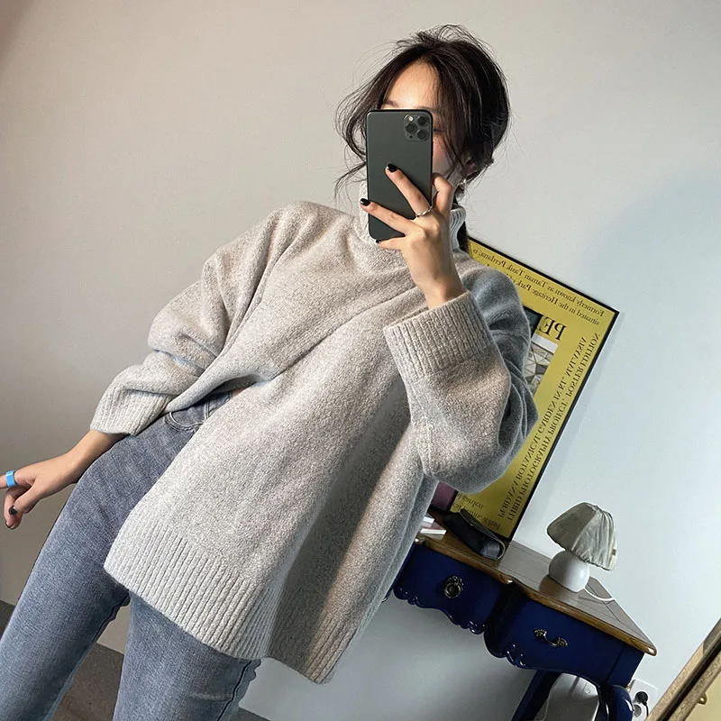 Женский вязаный свитер с разрезом винтажный теплый элегантный пуловер