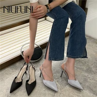 niufuni rhinestone chain stiletto womens sandals 2021 pointed summer sandals black sexy cross buckle strap suede ladies shoes