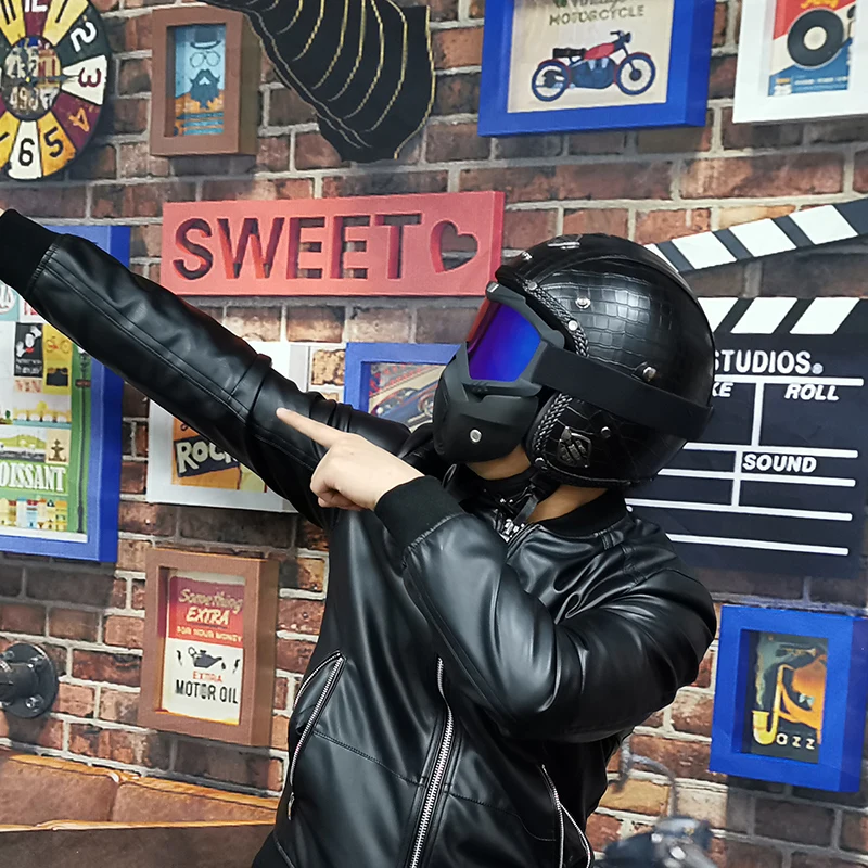 Шлем для взрослых с открытым лицом полукожаный мотоциклетный шлем винтажный