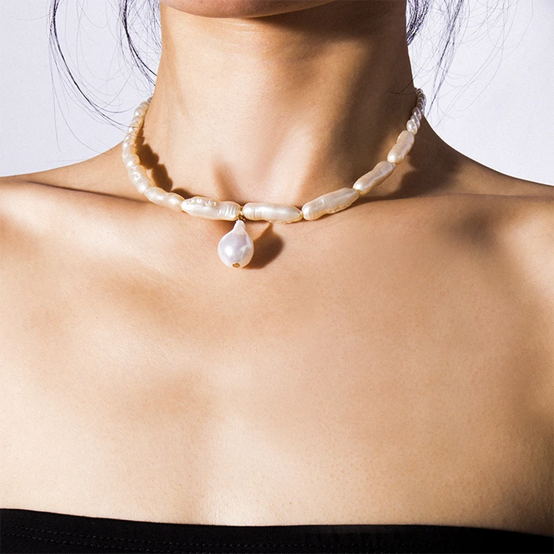 Необычный чокер с жемчугом подвеской ожерелье модная цепочка ручной работы