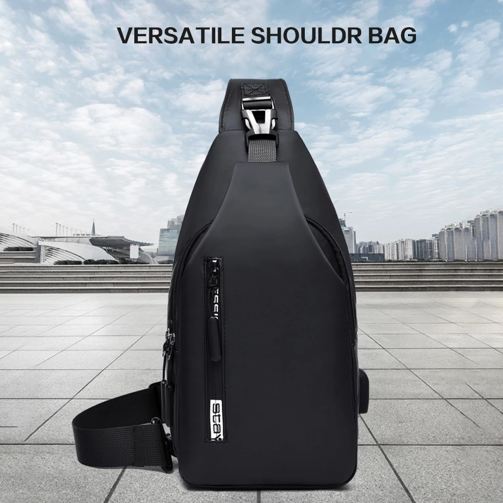 Уличная мужская сумка через плечо водостойкая нагрудная сумочка слинг с USB