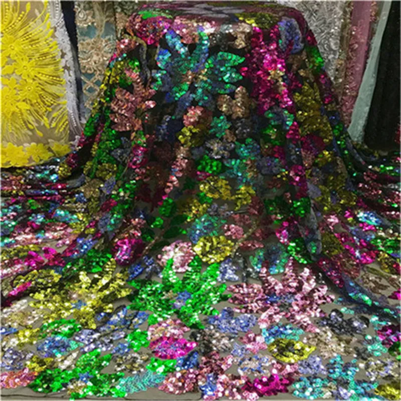 French Nigerian sequins sequence 2019 African net tulle mesh voile lace fabric high quality for party wedding dress 5yards/lot | Дом и сад