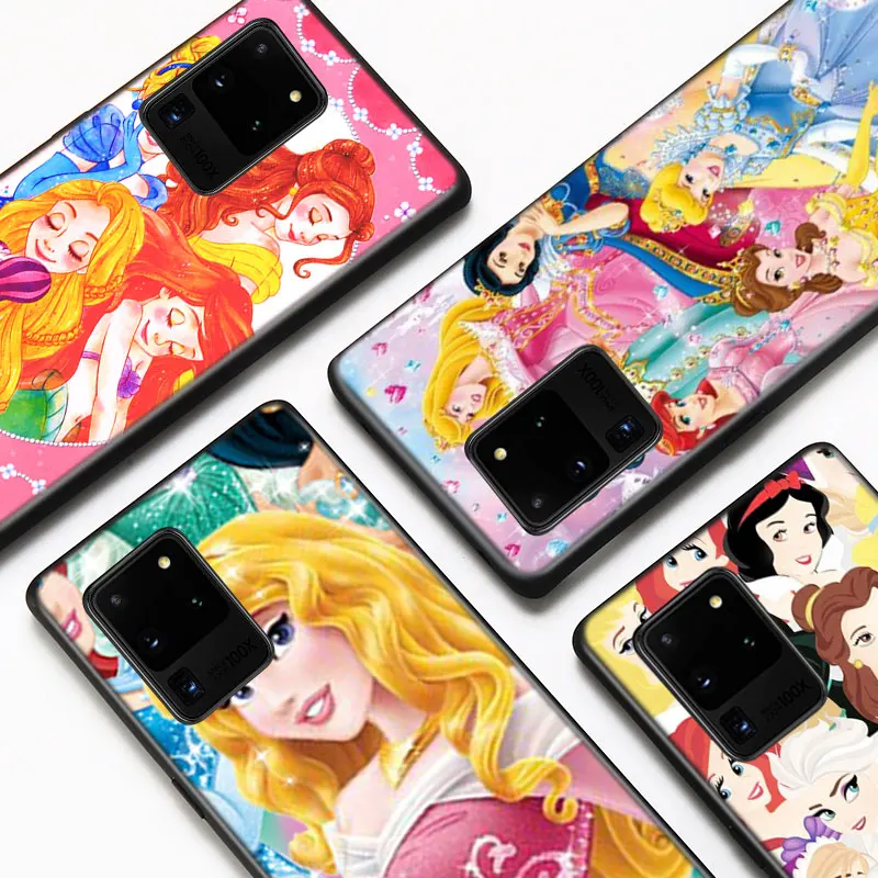 

Disney cute princess Phone Case For Samsung S22 S21 S20 FE Ultra Pro Lite S10 5G S10E S9 S8 Plus Black Silicone Cover