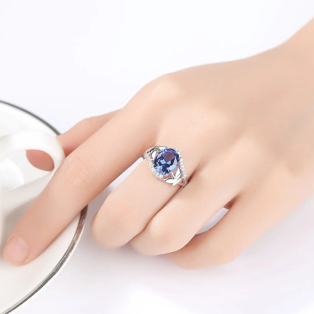 

Brand Authentic 925 Sterling Silver Sapphire Finger Rings For Lady Perfect Ring Jewelry Wholesale