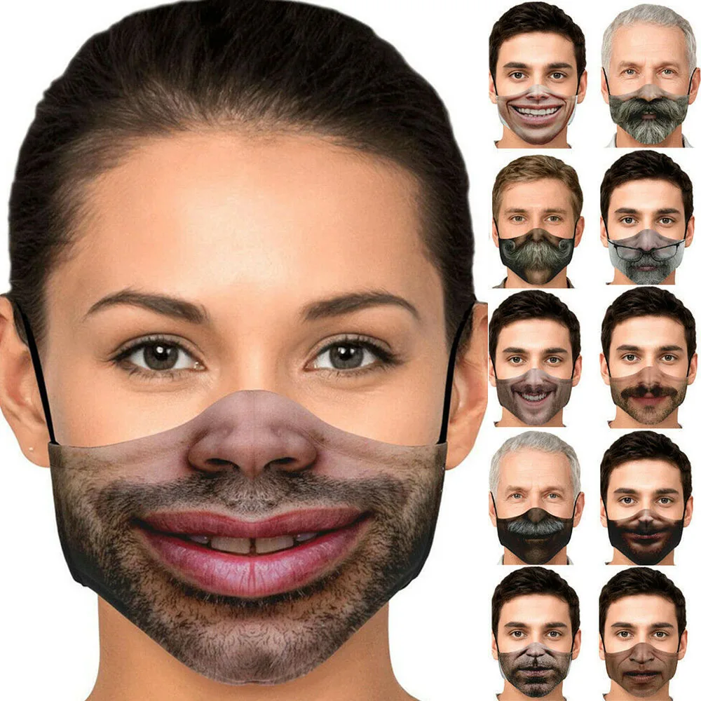 

New Funny Beard Mouth Cosplay Women's Men Unisex Masks Face Protection Dustproof Cycling Spots Breathable Adult Halloween Mask