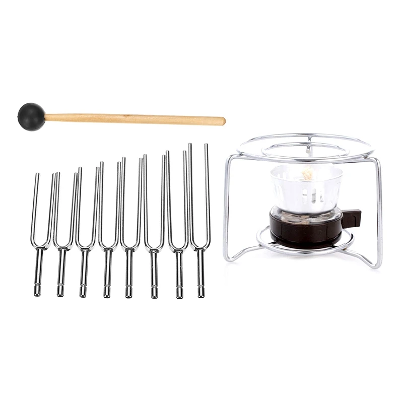 

10 Pcs Accessories: 8Pcs 256-512HZ Steel Tuning Fork Set Health Physics Vibration Diagnostic + Mallet & 2 Pcs Alcohol Stove Alco