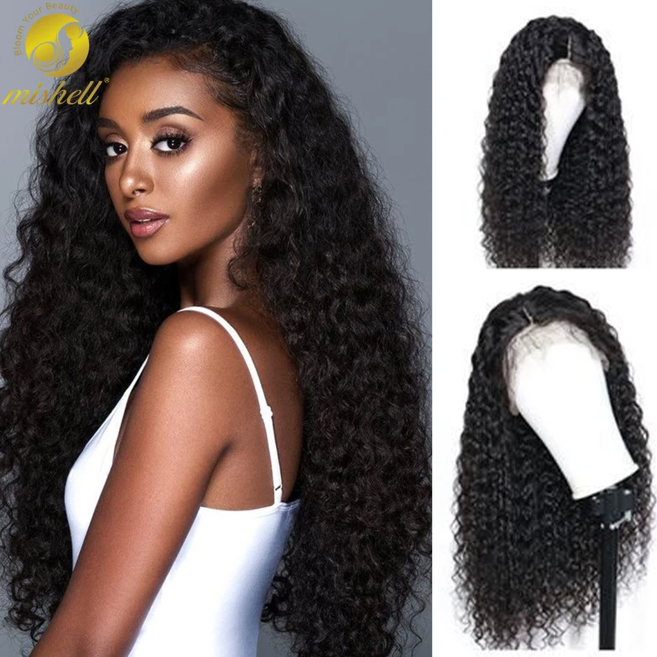 Mishell Kinky Curly Human Hair Wig  For Black Women Deep Wave Curly 180% Density Lace Front Wig