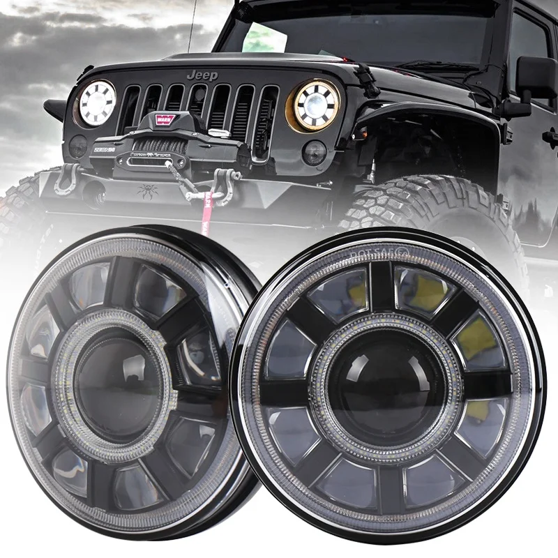 YNROAD 60 Вт 7 дюймовая круглая светодиодная фара с сигналом поворота Halo для J eep Wrangler