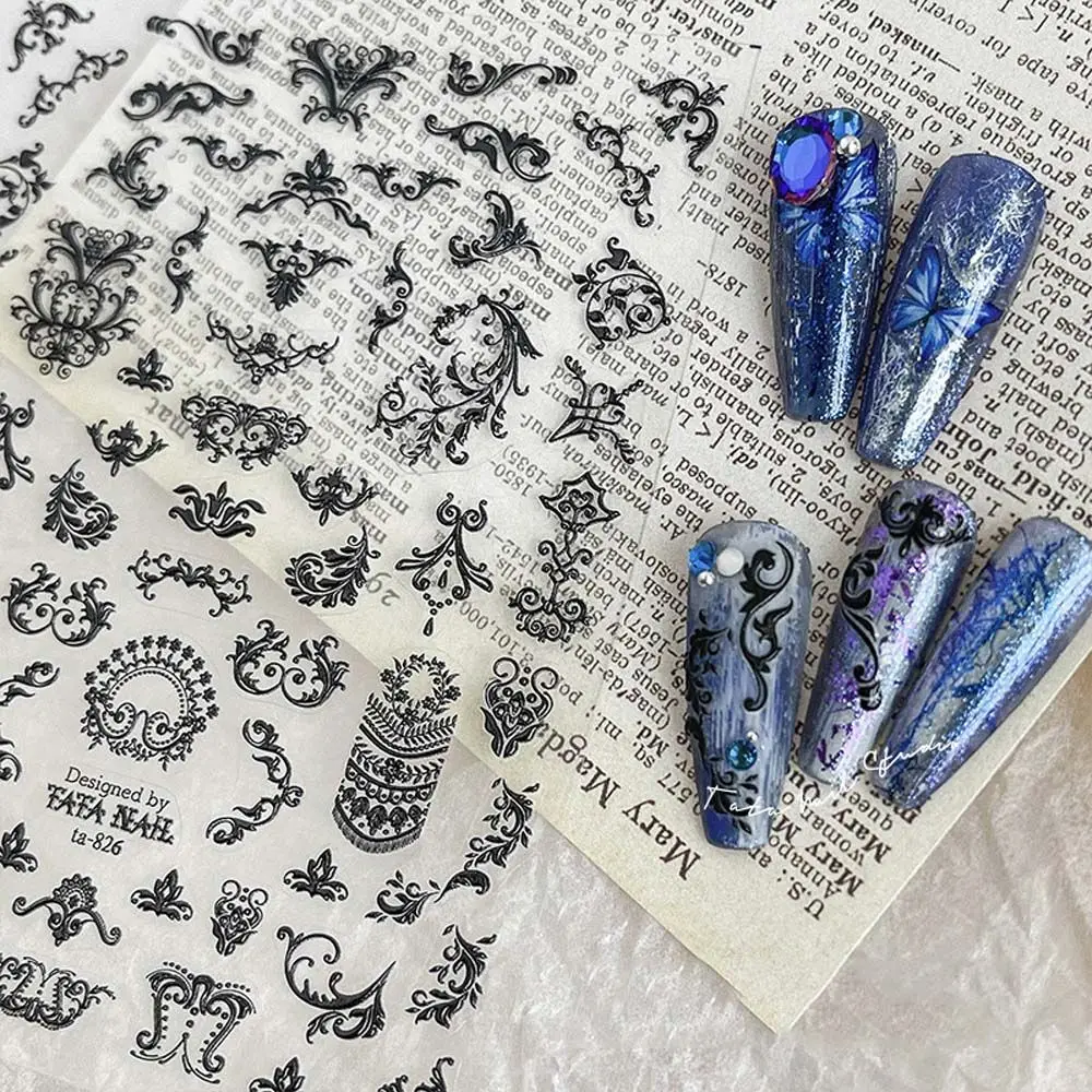 

3D винтажный узор дизайн ногтей Наклейка лазер серебро/розовое золото/бронзирующий тонкий жесткий слайдер Маникюр украшения ногтей наклейк...