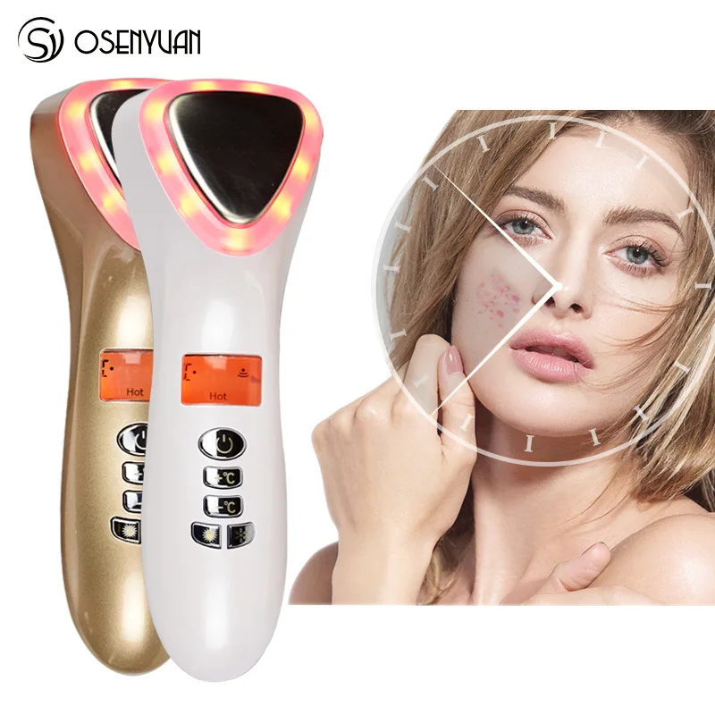 Kopen Led Hot Koude Lifting Trillingen Stimulator Gezicht Lichaam Spa Ion Schoonheid Apparatuur Rood Blauw Licht Therapie Gezichtsverzorging Gereedschap