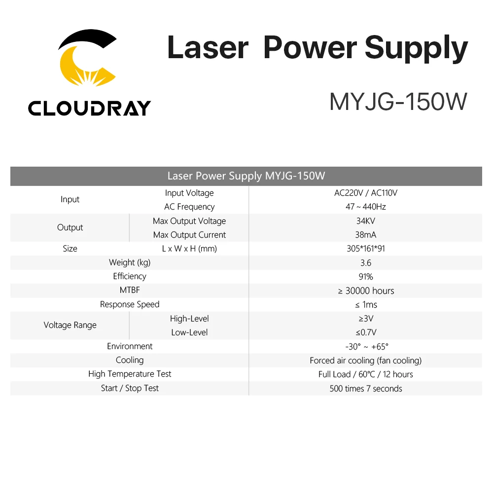 Cloudray 130-150 Вт CO2 лазерный источник питания для CO2 лазерной гравировки, резки MYJG-150W категории